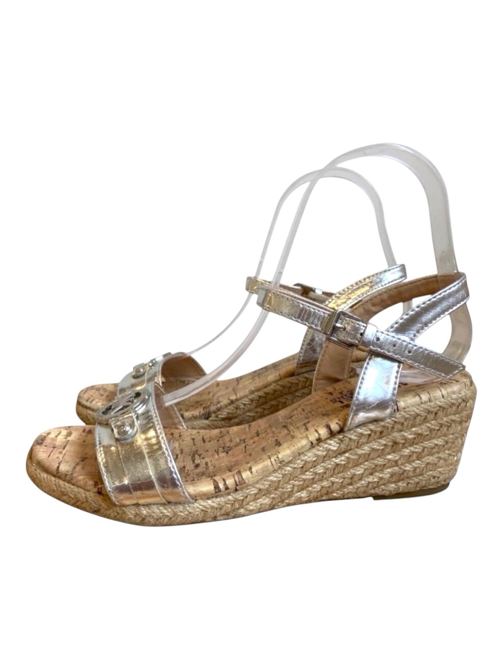Michael Kors Silver Metallic Espadrille Wedge Sandals Womens /youth Size 4 Cork